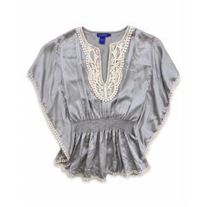 Vivienne Tam Satin Peasant Blouse Gray Medium Vintage Y2K